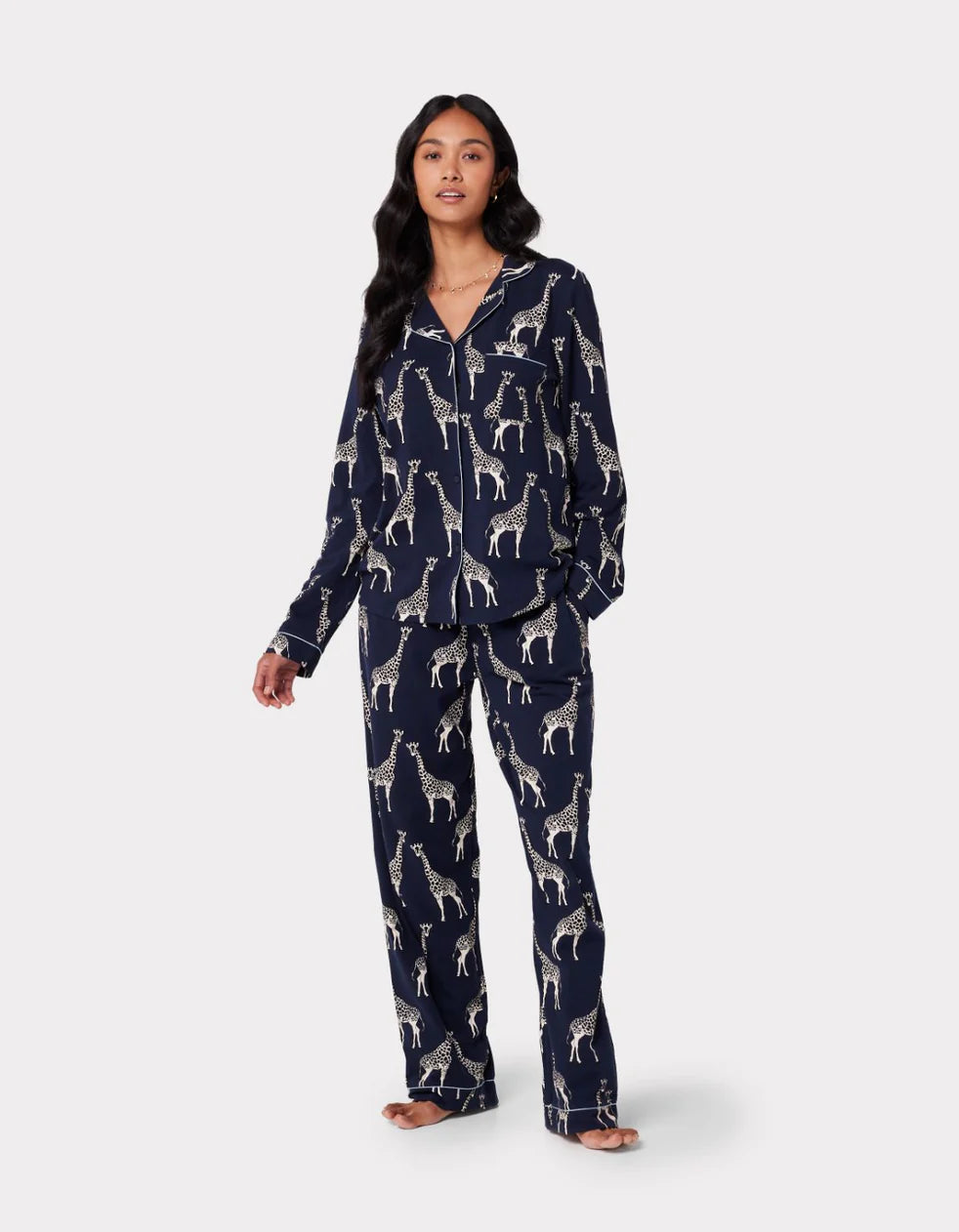 Giraffe Print Navy Organic Cotton Long Pyjama Set