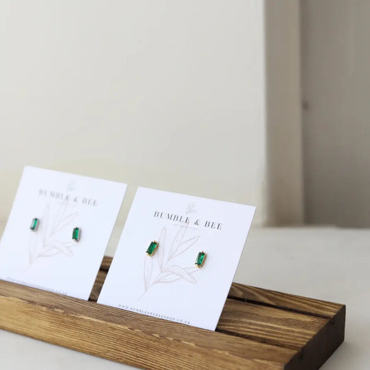 Rectangle Sparkle Studs - Green