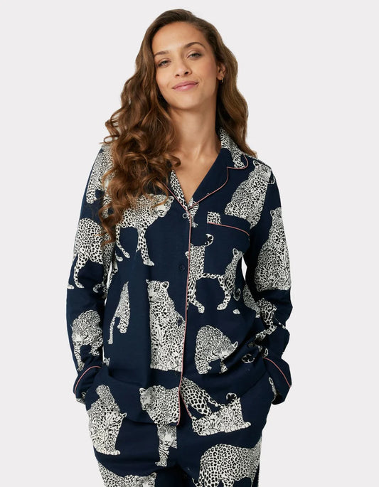 Organic Cotton Navy Leopard Print Long Pyjama Set