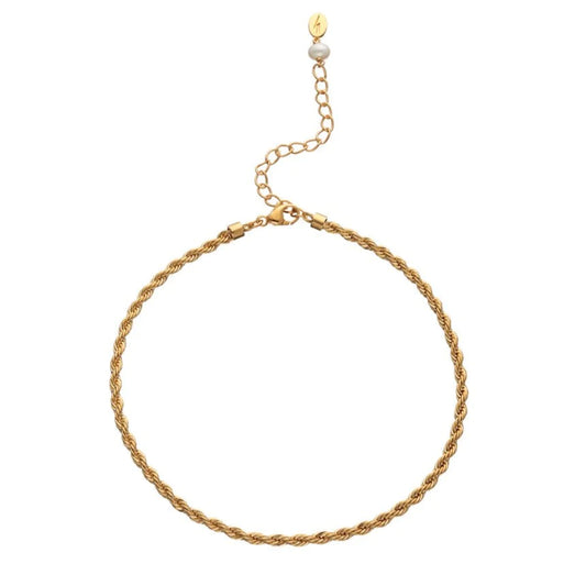 Twisted Chain Anklet with Pearl - Gold Plated