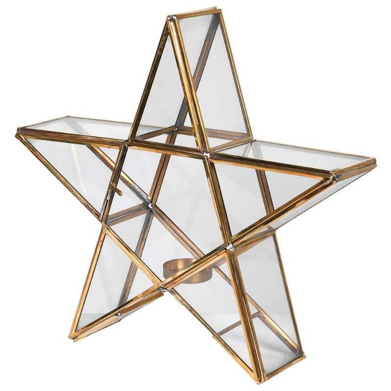 Star Brass & Glass Tea Light Holder